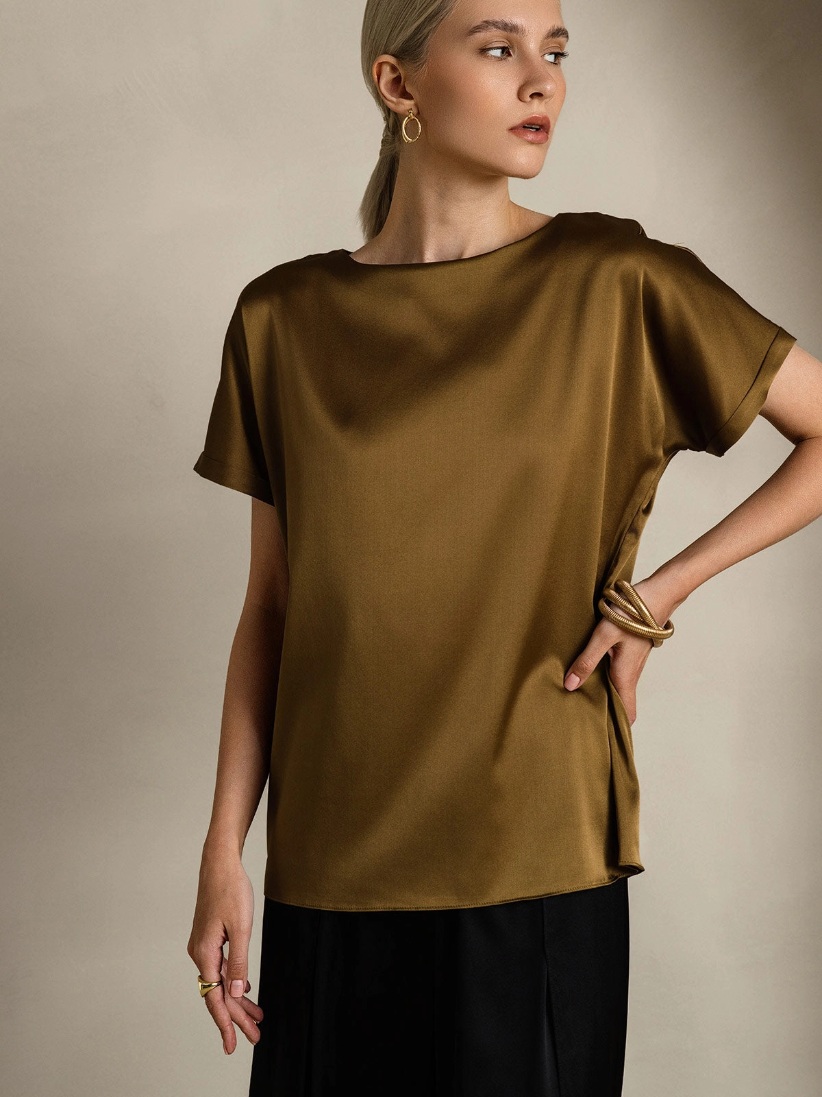 19Momme Silk Casual Short Sleeve T-Shirt