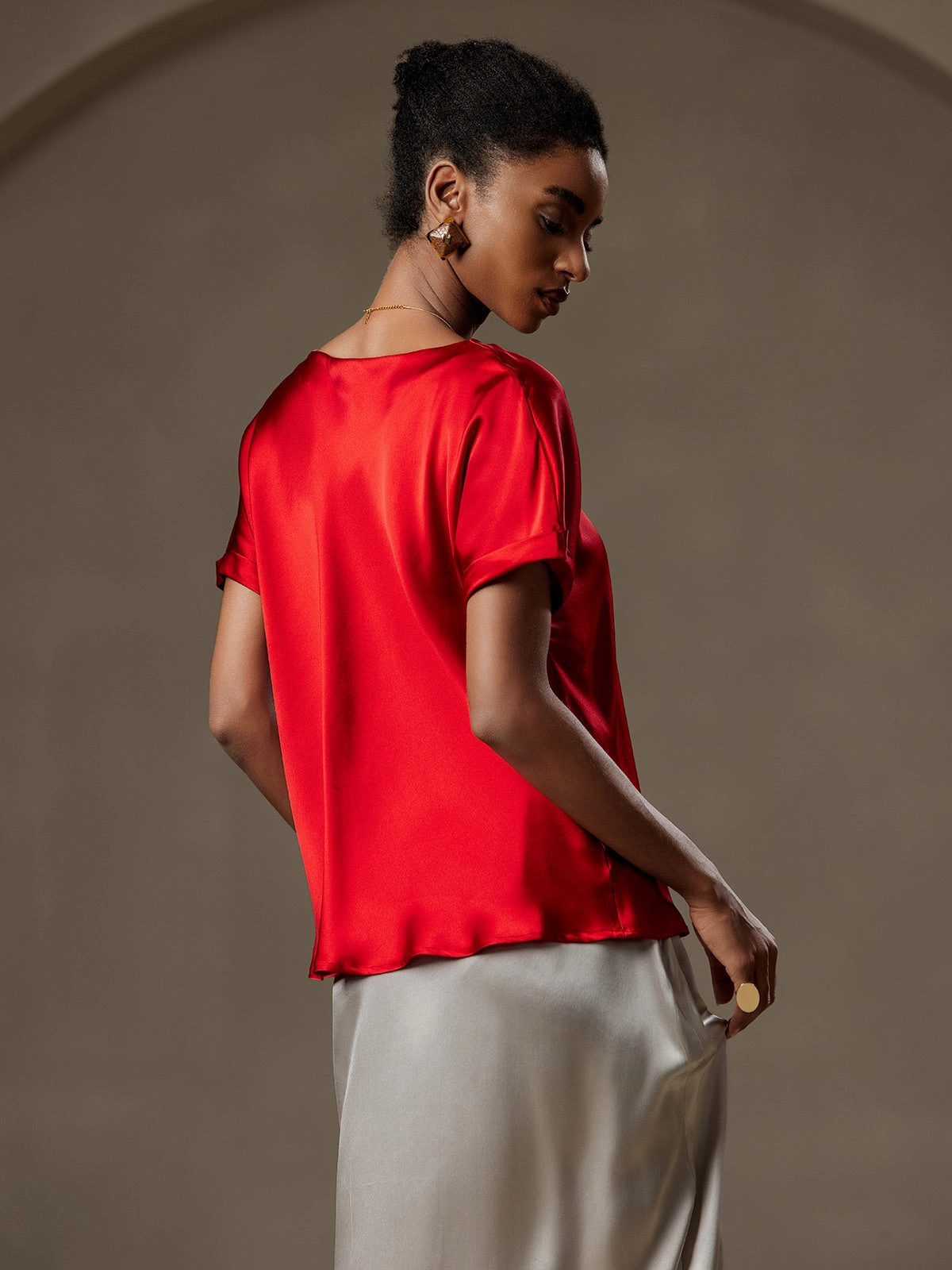 19Momme Silk Casual Short Sleeve T-Shirt