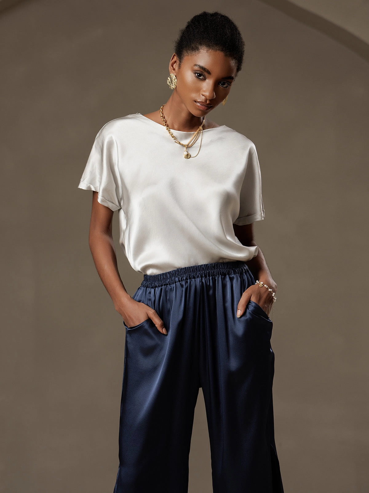 19Momme Silk Casual Short Sleeve T-Shirt