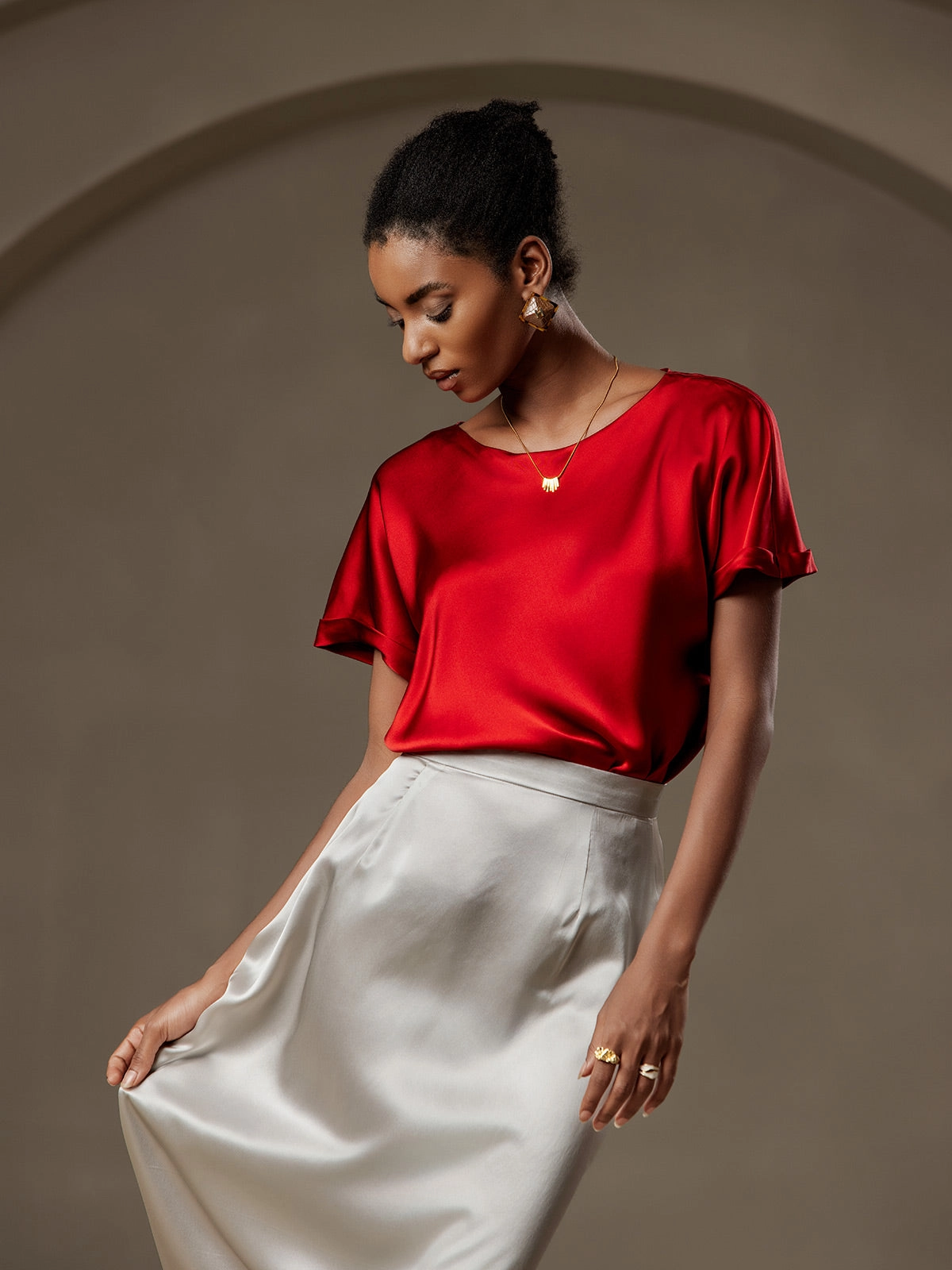 19Momme Silk Casual Short Sleeve T-Shirt