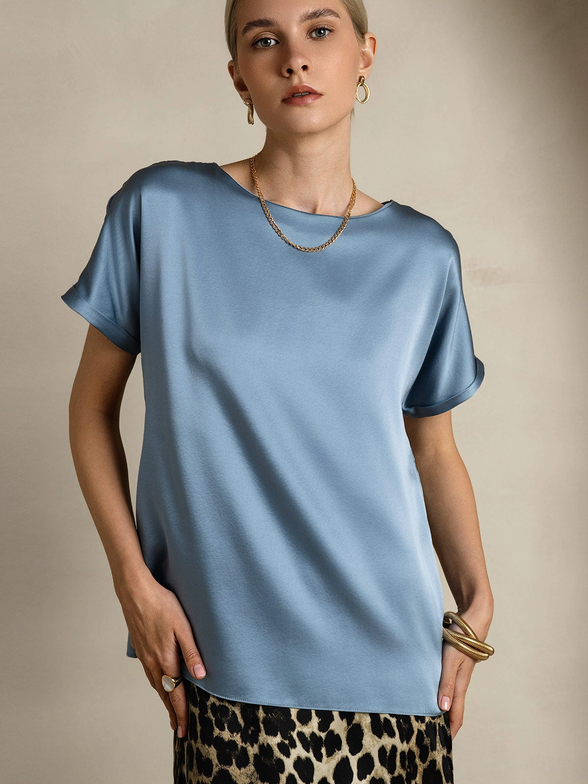 19Momme Silk Casual Short Sleeve T-Shirt