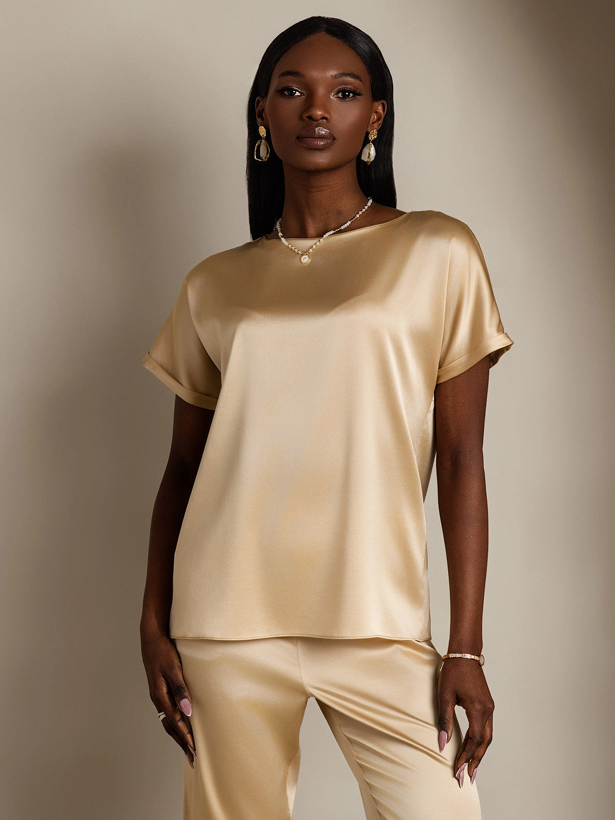 19Momme Silk Casual Short Sleeve T-Shirt