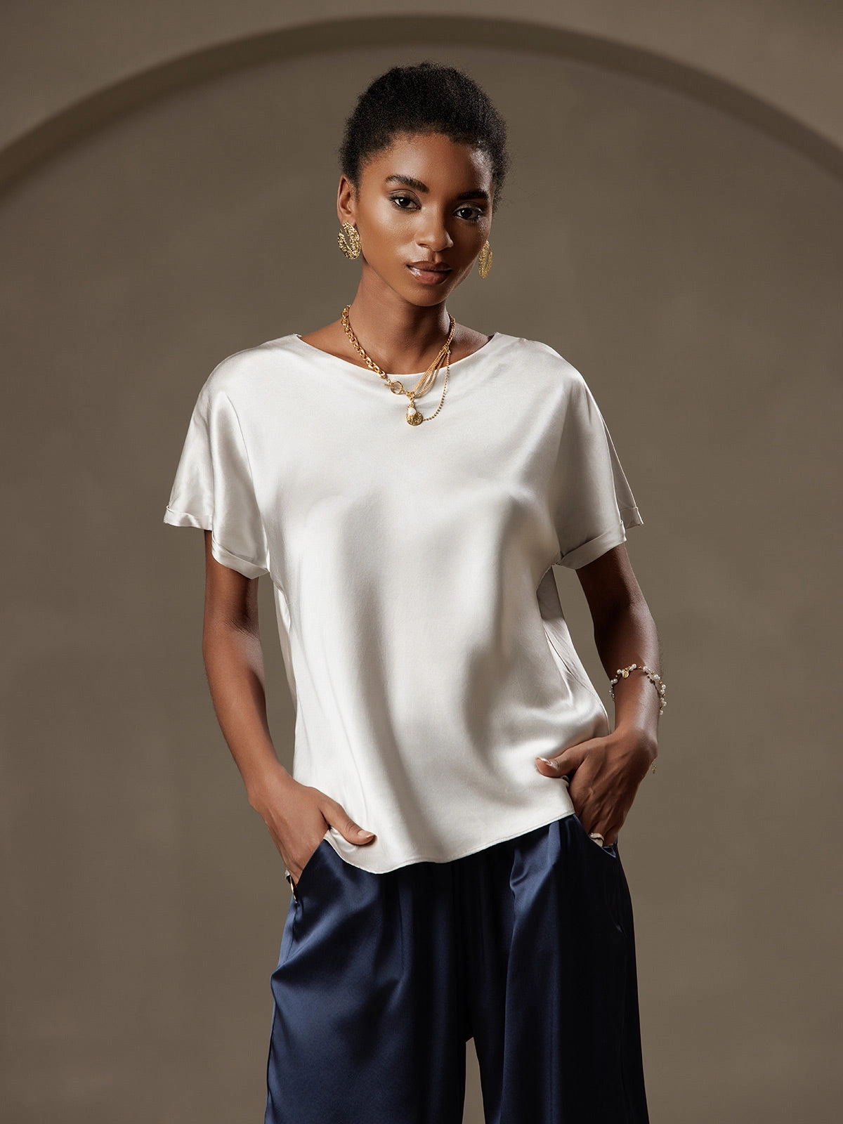 19Momme Silk Casual Short Sleeve T-Shirt