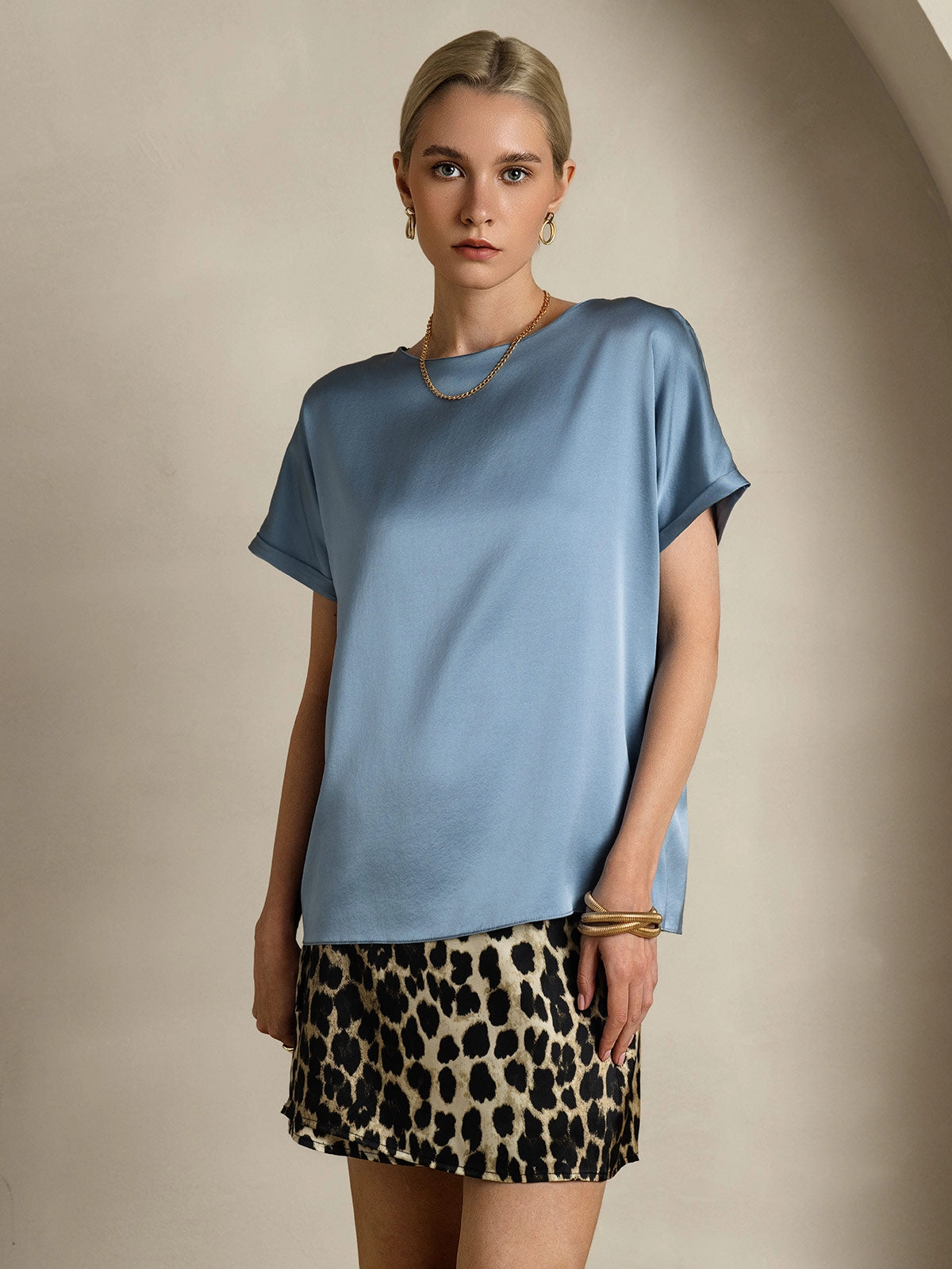 19Momme Silk Casual Short Sleeve T-Shirt