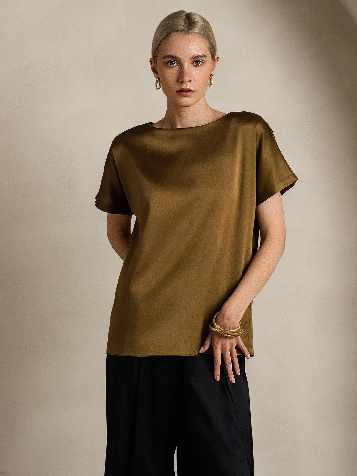 19Momme Silk Casual Short Sleeve T-Shirt
