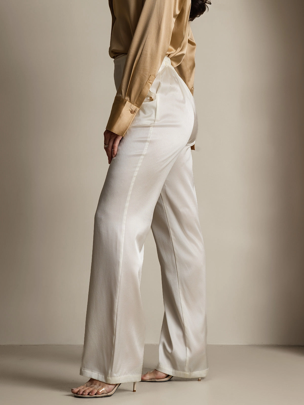 19Momme Silk Fitted Suit Pants with Button Pockets