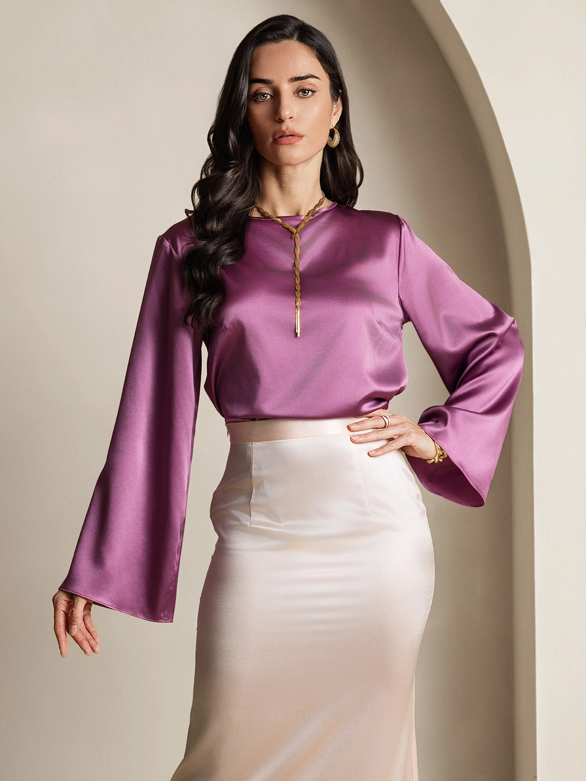 19Momme Silk Long-sleeved Blouse