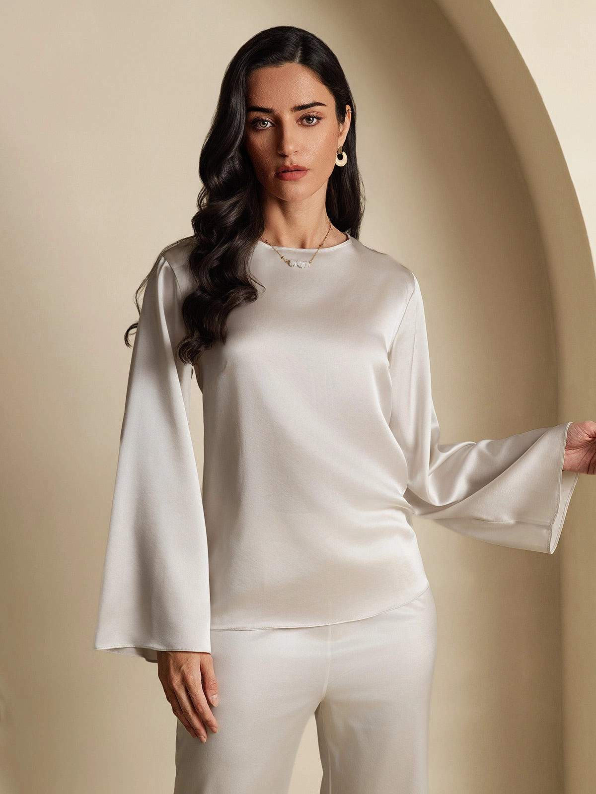19Momme Silk Long-sleeved Blouse