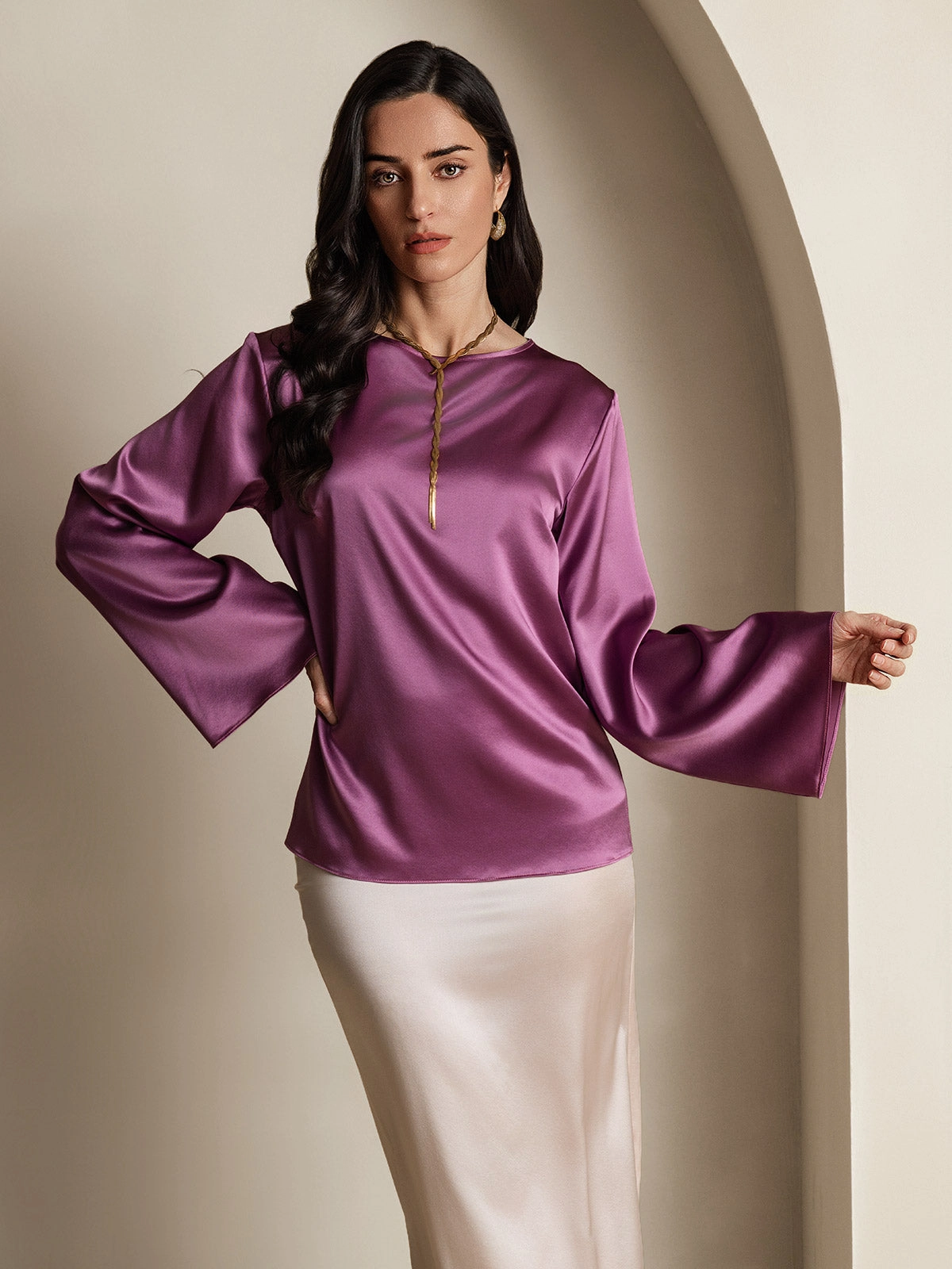 19Momme Silk Relaxed Long-sleeved Blouse