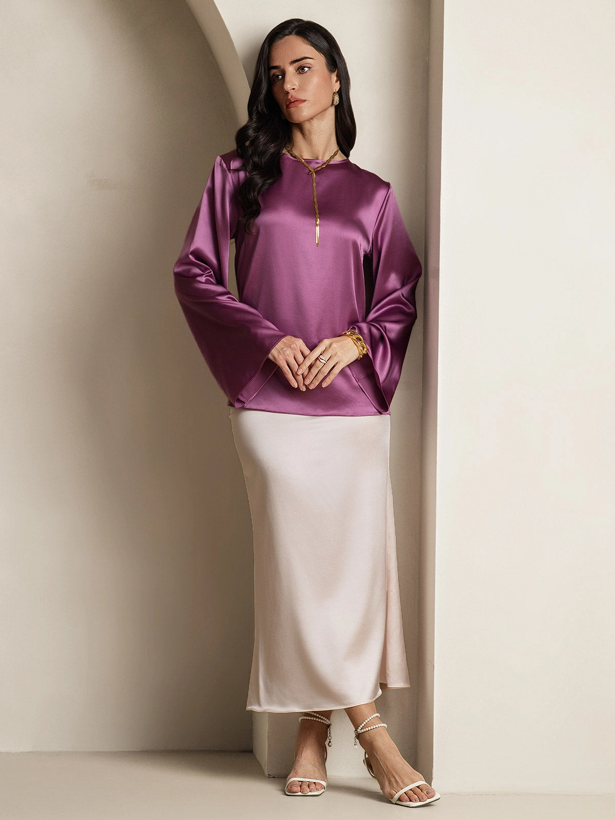 19Momme Silk Relaxed Long-sleeved Blouse