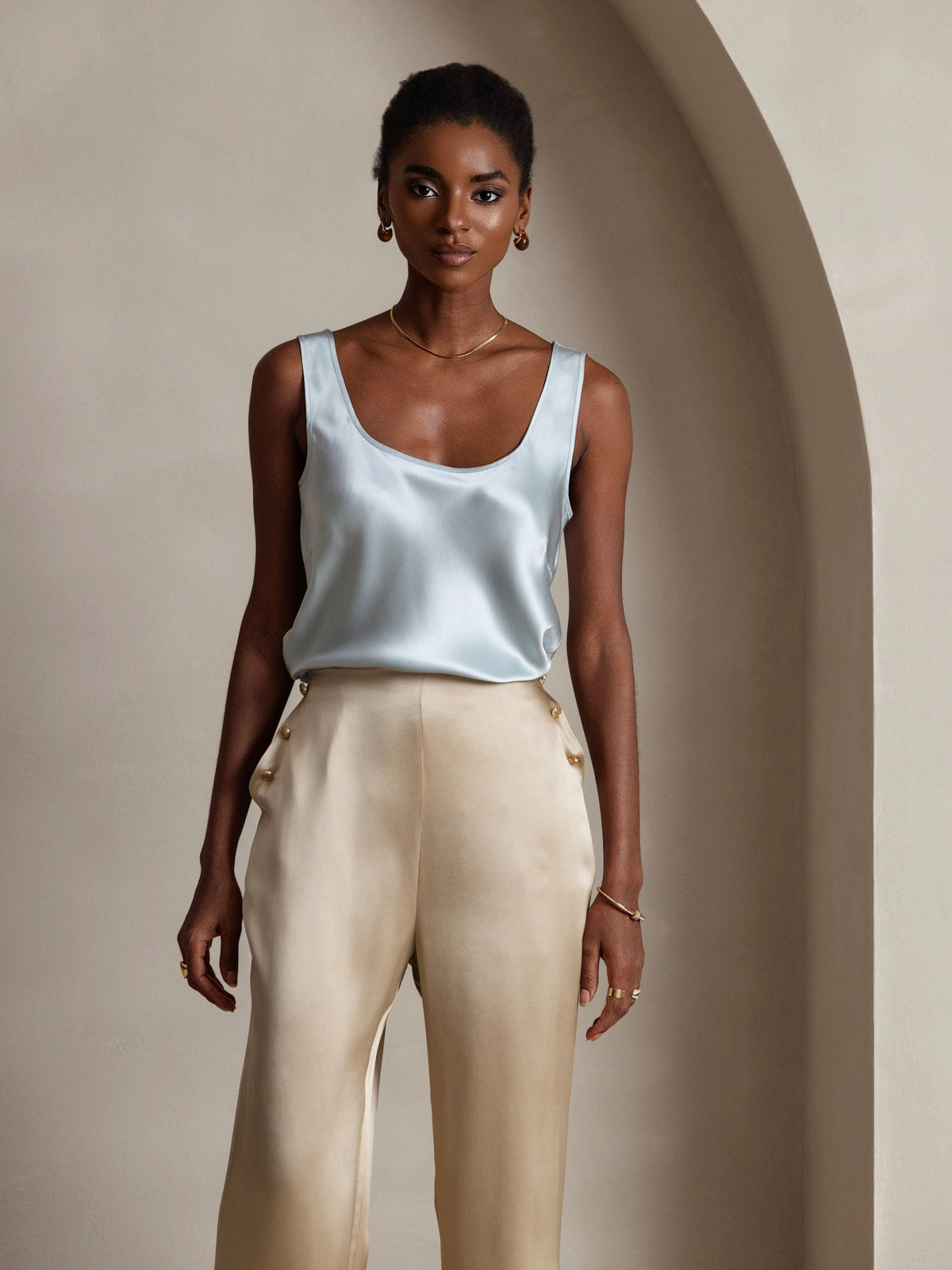 19Momme Silk U-neck Straps Tank Top