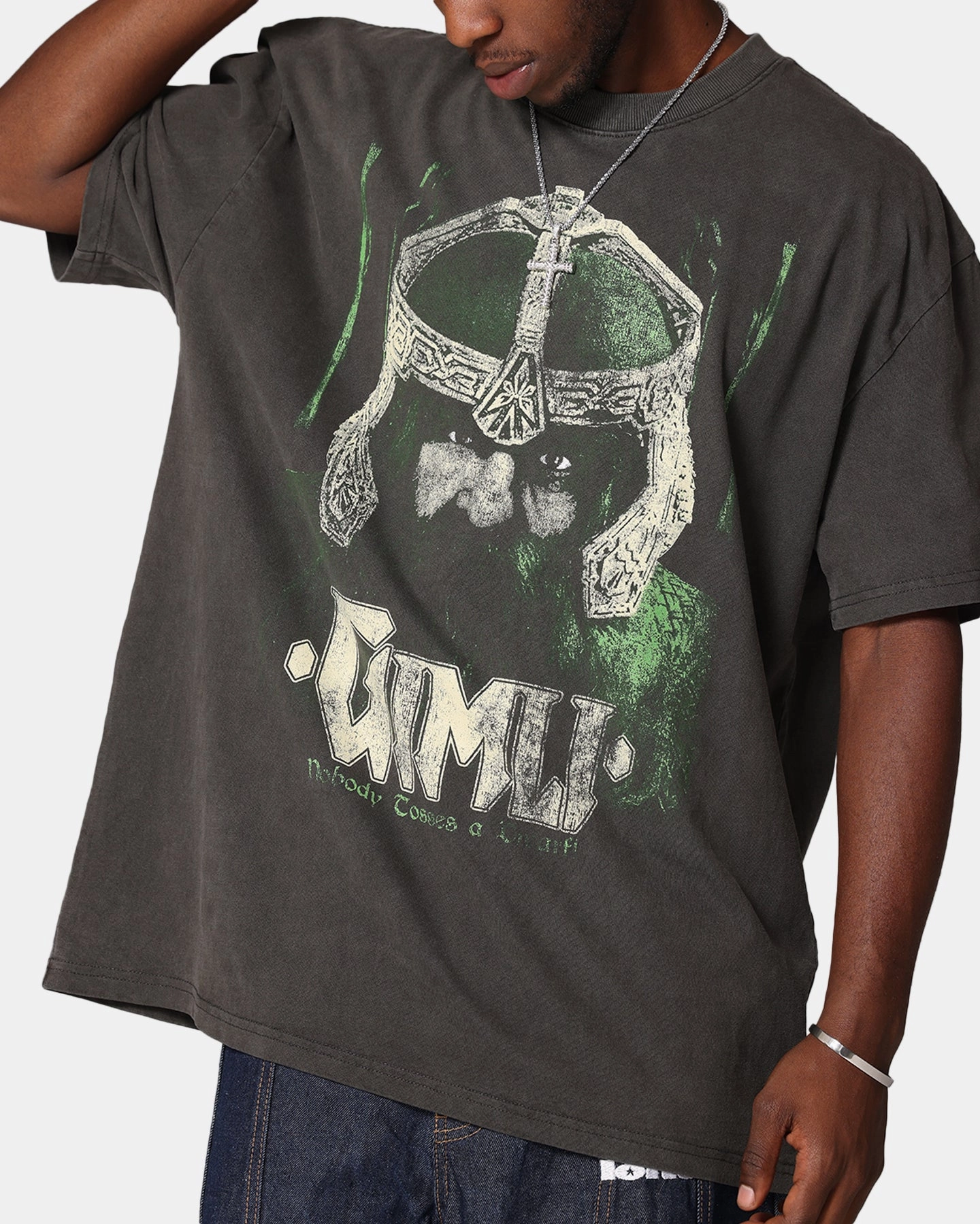 American Thrift X Lord Of The Rings Gimli Toss Heavy T-Shirt Black Wash