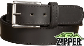 Black English Bridle Leather Money Belt With 25" Zipper 1.75" EXTRA WIDE