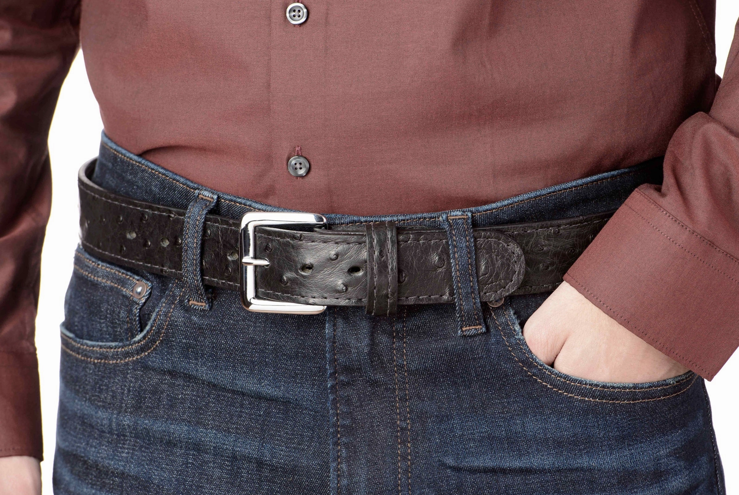 Black South African Ostrich Skin Money Belt With 25" Zipper 1.50" Wide