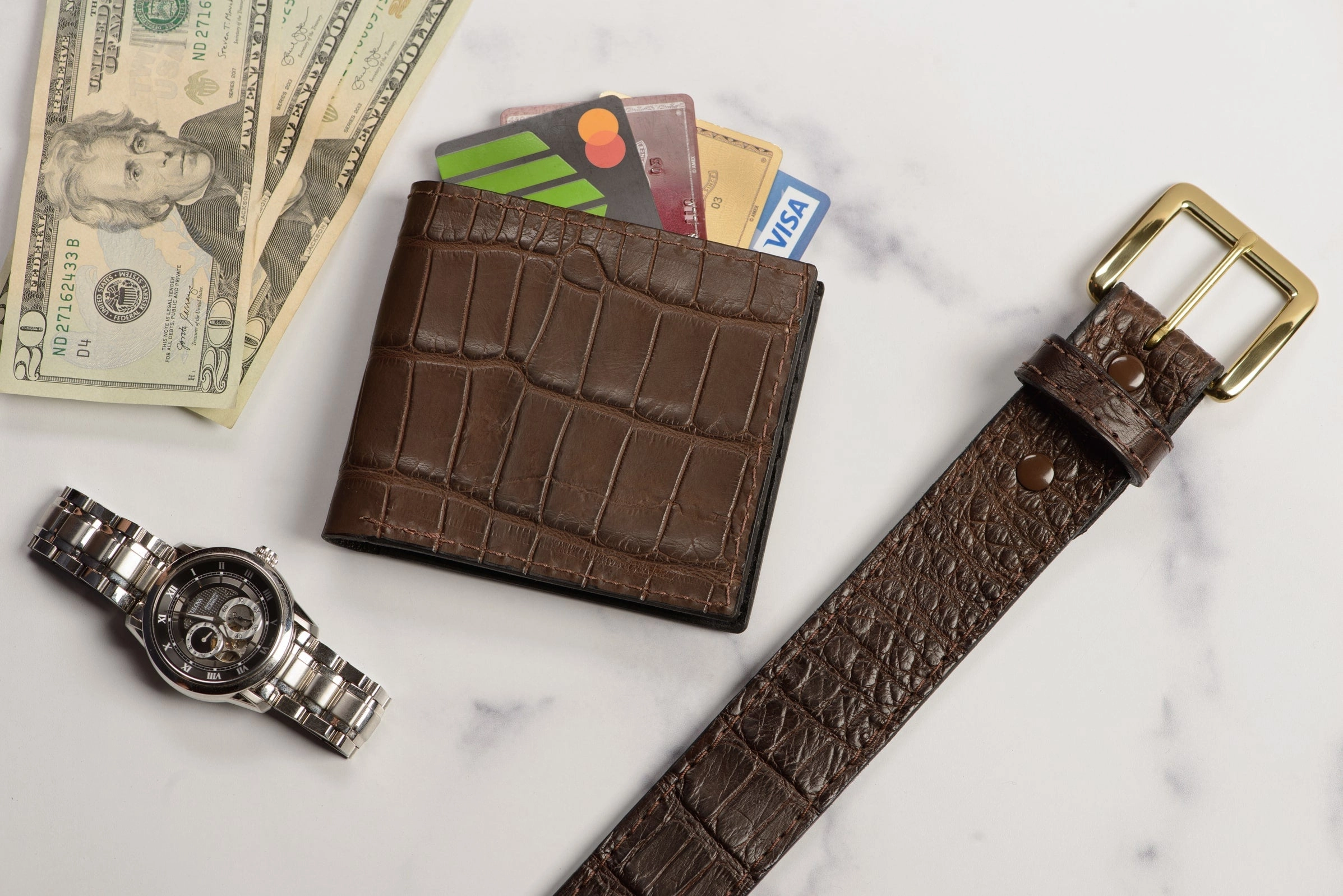 Brown American Alligator Money Belt With 25" Zipper 1.50" Wide