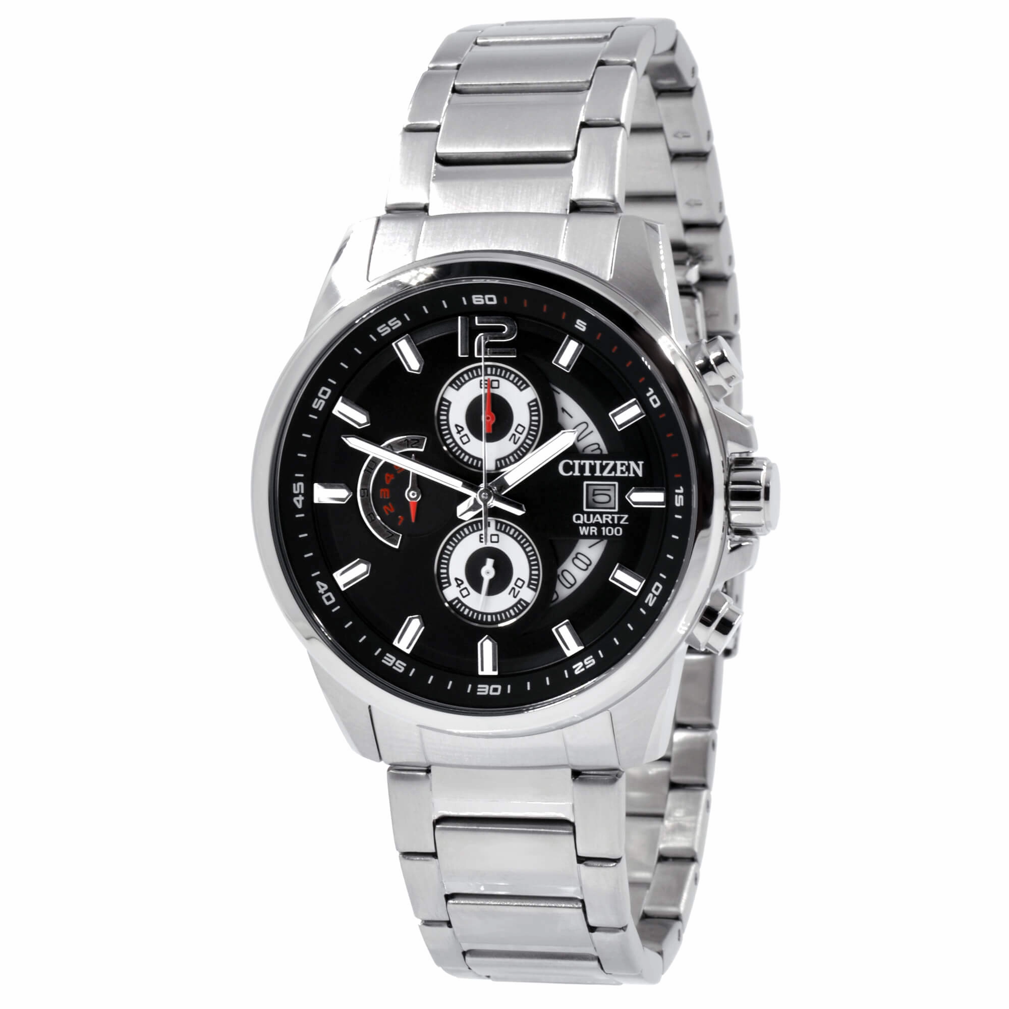 Citizen Men's Watch - Chronograph Black and Silver Dial Steel Bracelet | AN3690-56E