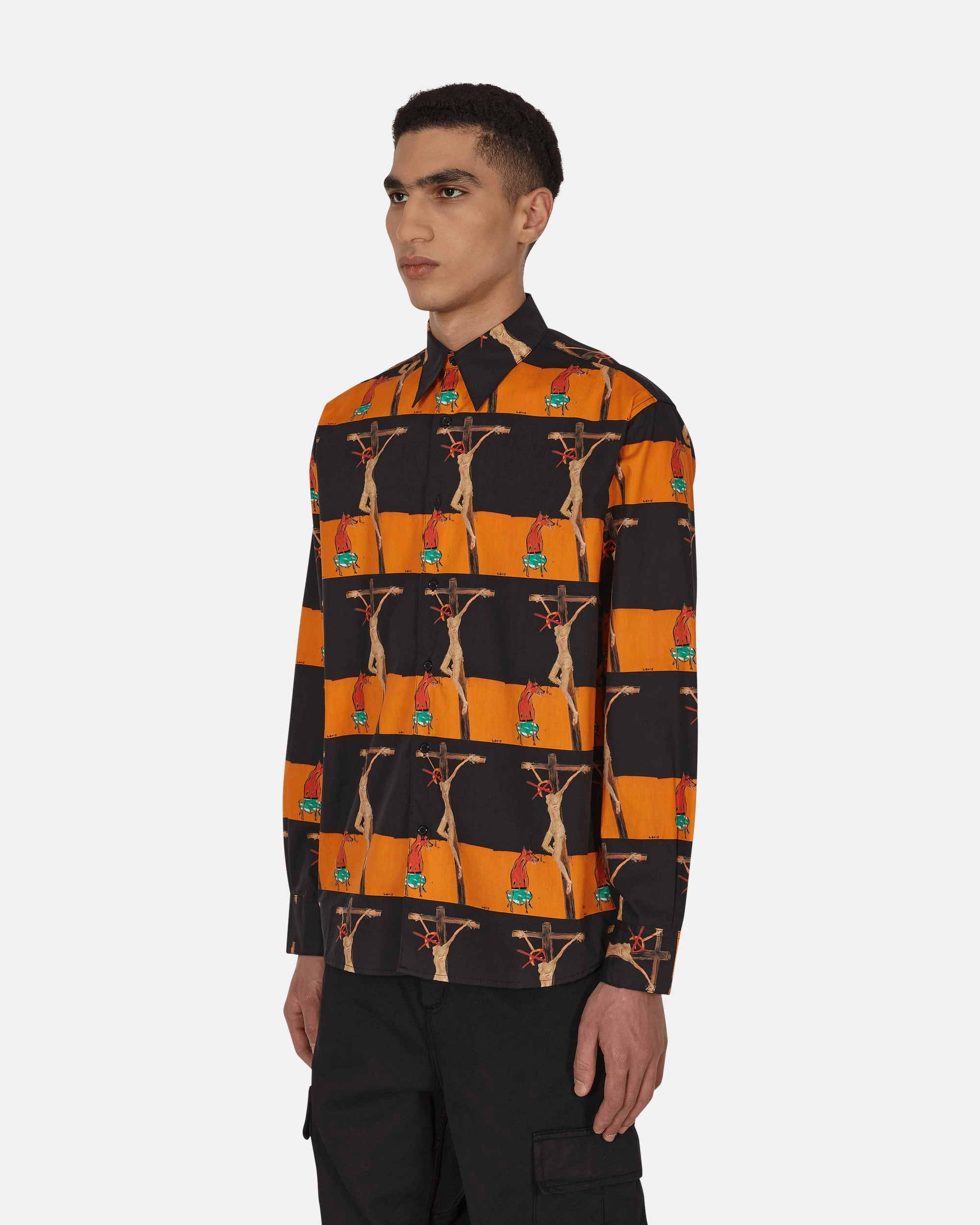 Crusifix Button Up Shirt Black