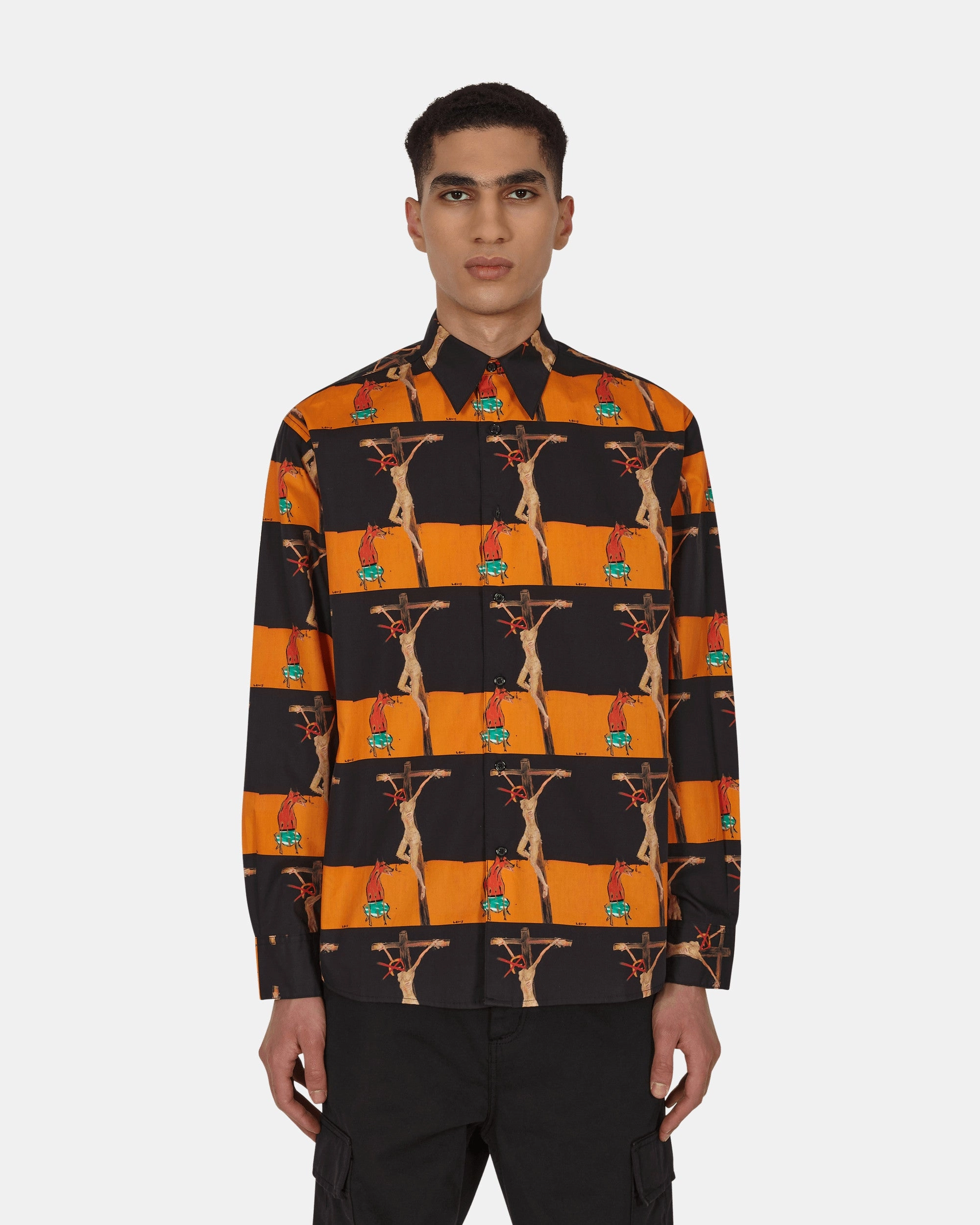 Crusifix Button Up Shirt Black