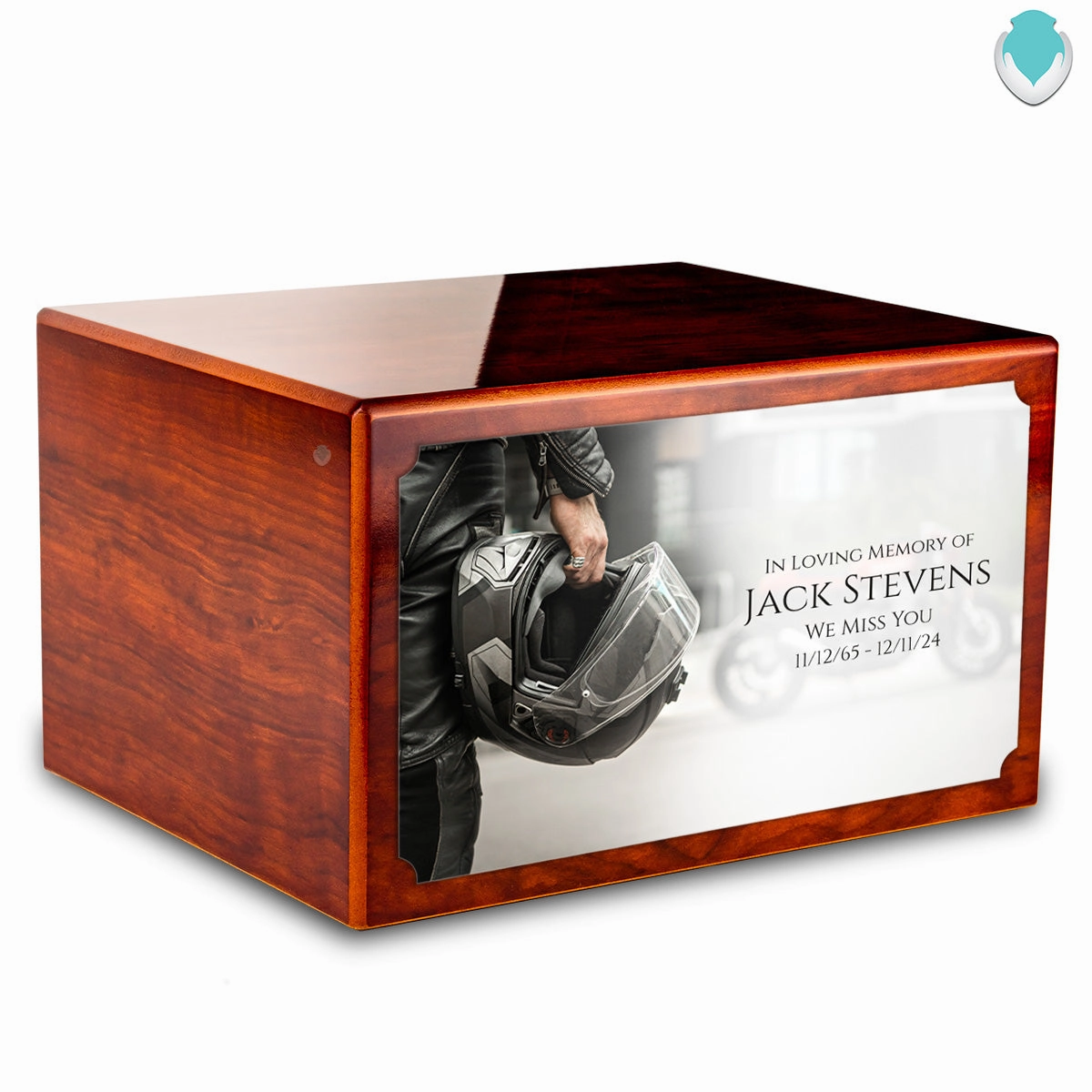 Custom Printed Heritage Rosewood Motorcycle Helmet Wood Box Cremation Urn