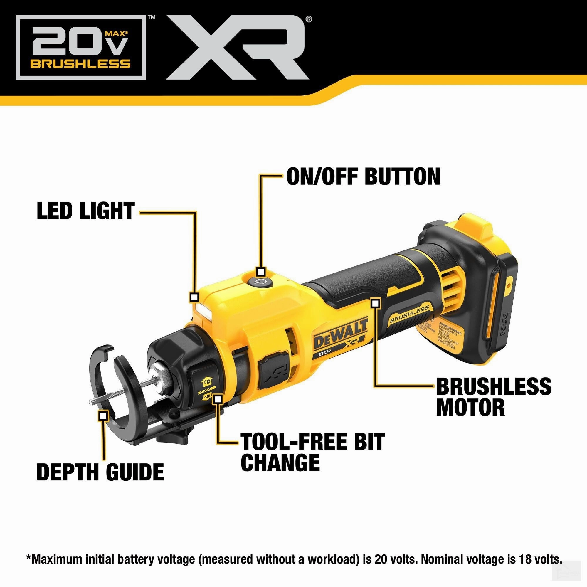 Dewalt 20V MAX* XR® Brushless Drywall Cut-Out Tool (Tool Only) {DCE555B}