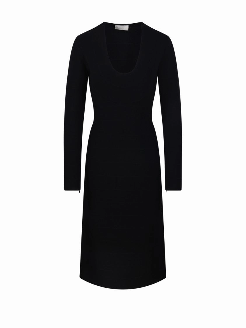 Fitted U-Neck Viscose Midi Sweater Dress