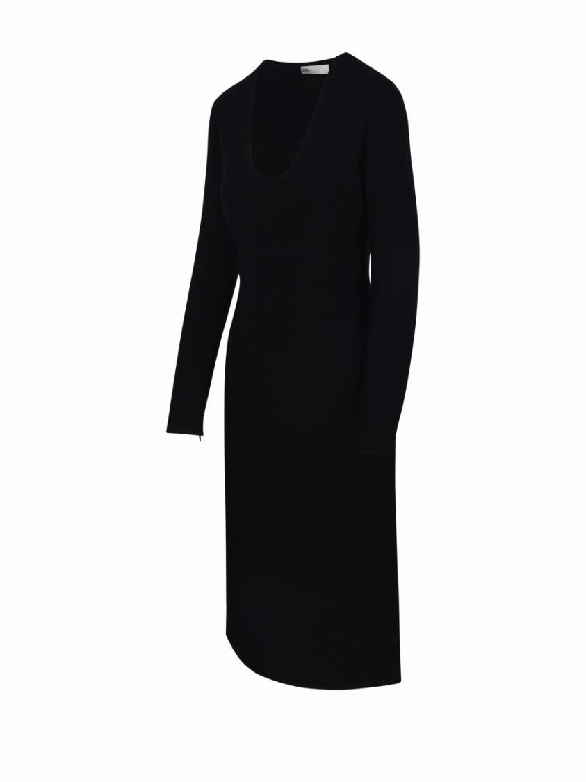Fitted U-Neck Viscose Midi Sweater Dress