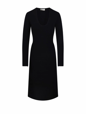 Fitted U-Neck Viscose Midi Sweater Dress