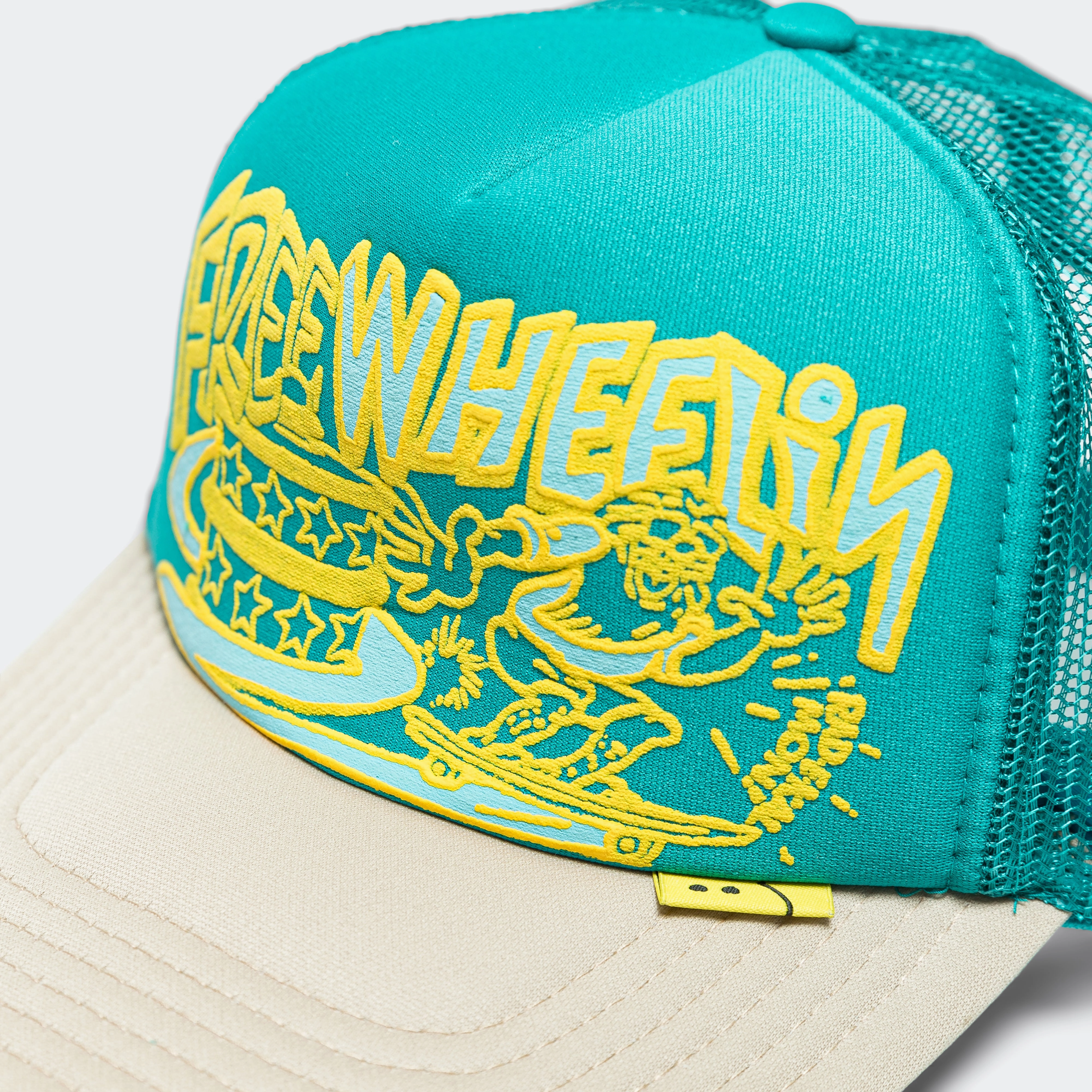 FREE WHEELIN' Trucker Cap - Turquoise/Beige