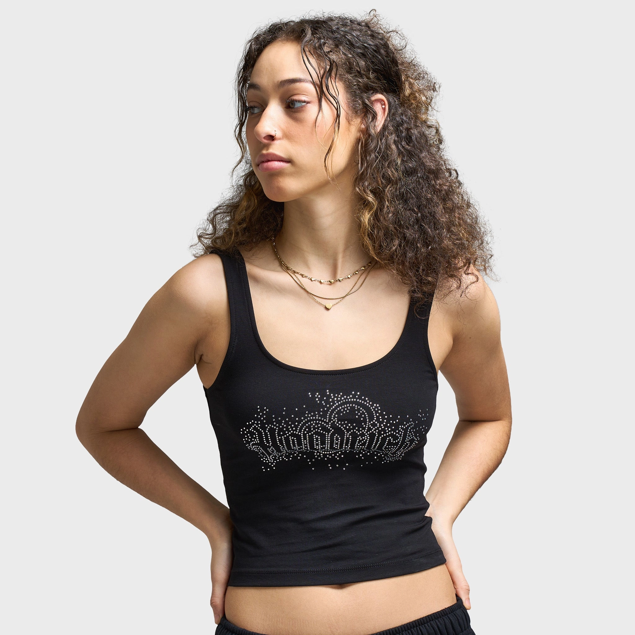 Hoodrich Women's Diffuse Strappy Vest Black / Silver Rhinestones