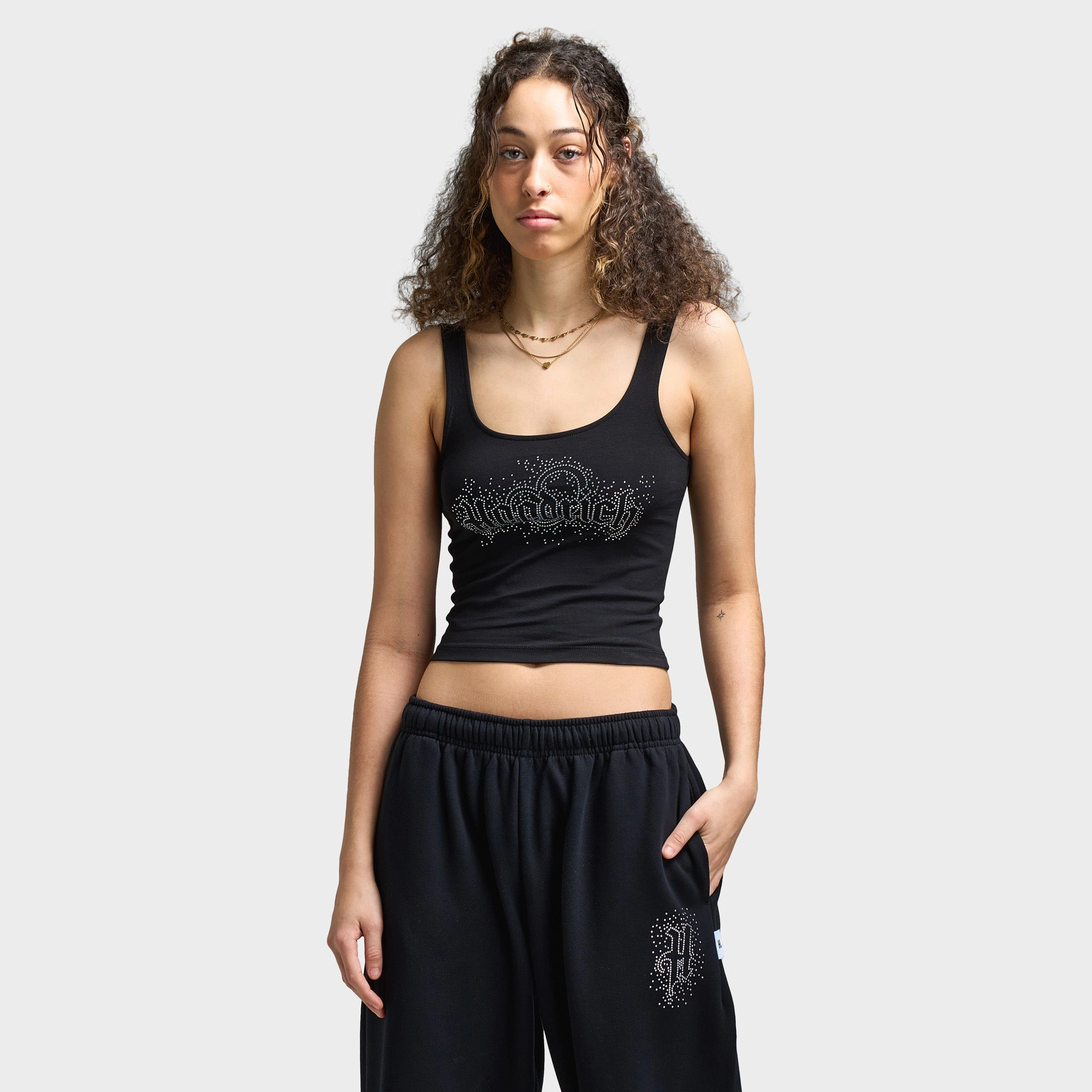 Hoodrich Women's Diffuse Strappy Vest Black / Silver Rhinestones