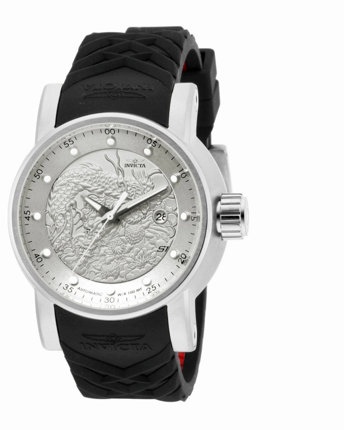 Invicta 15862 Men's S1 Rally Antique Silver Dial Black Rubber Strap Automatic Watch