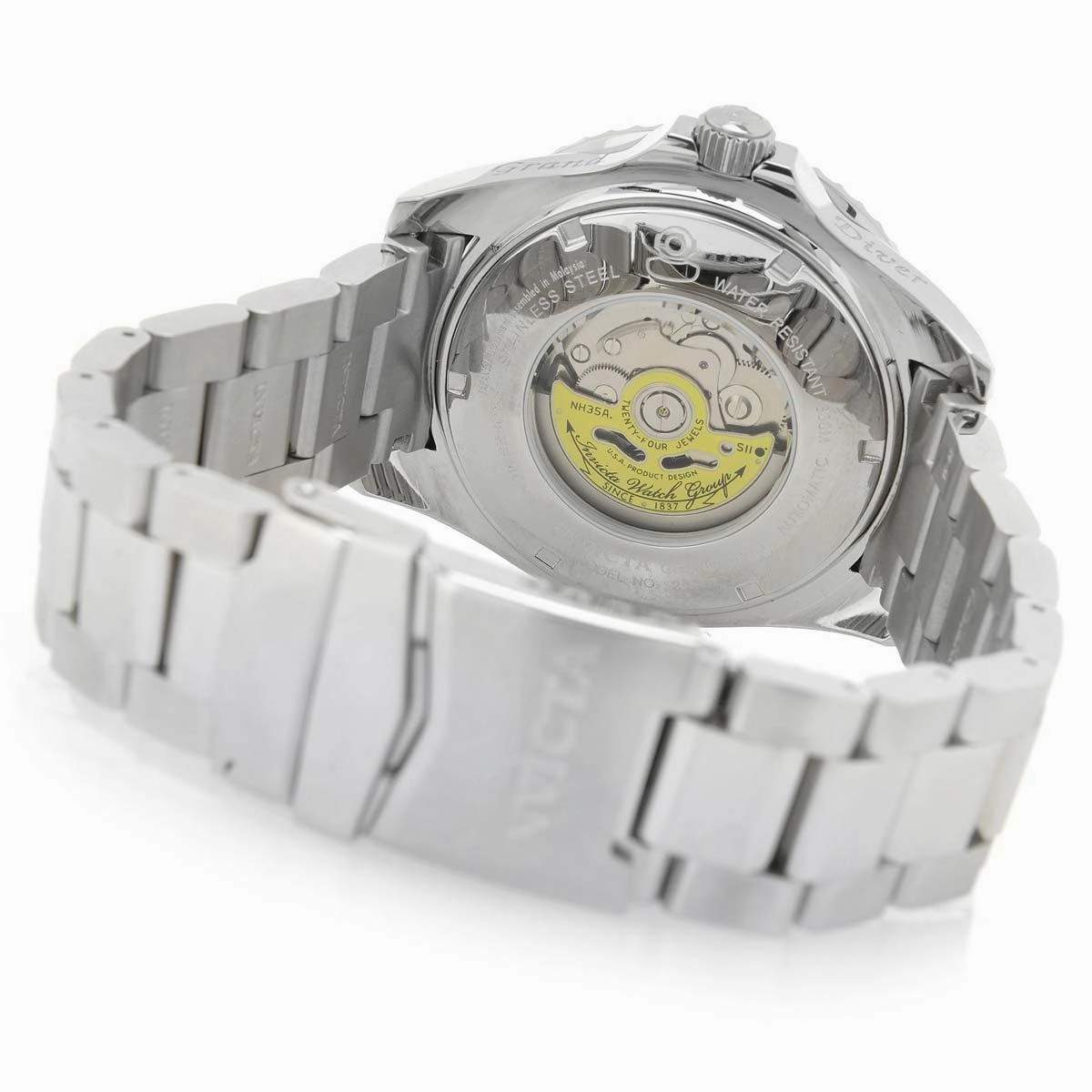 Invicta 21867 Men's Grand Diver Black & Red Accented Bezel Steel Bracelet Automatic Dive Watch