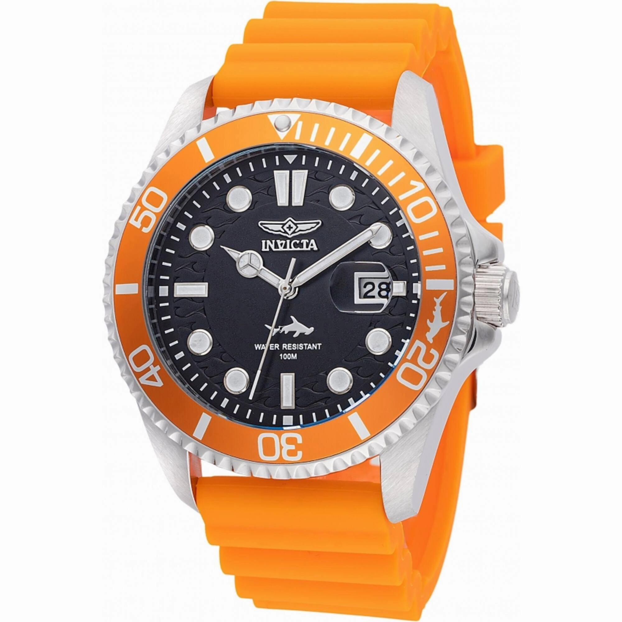 Invicta Men's Quartz Watch - Pro Diver Black Dial Orange Silicone Strap | 47162