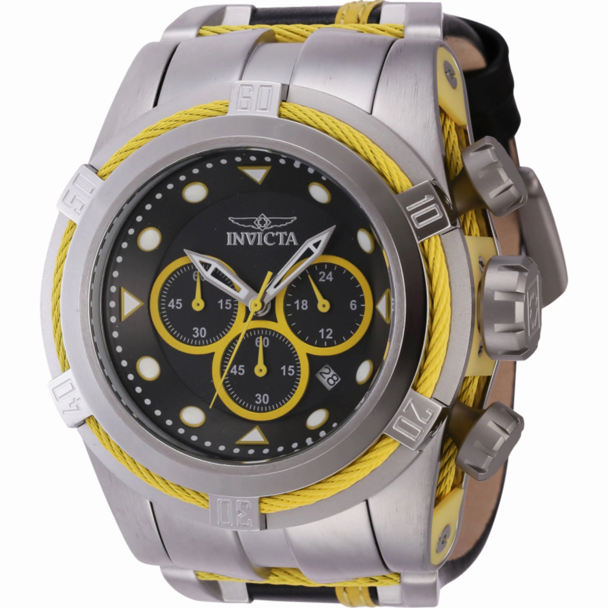 Invicta Men's Watch - Bolt Zeus Quartz Chrono Black and Yellow Leather Strap | 43791