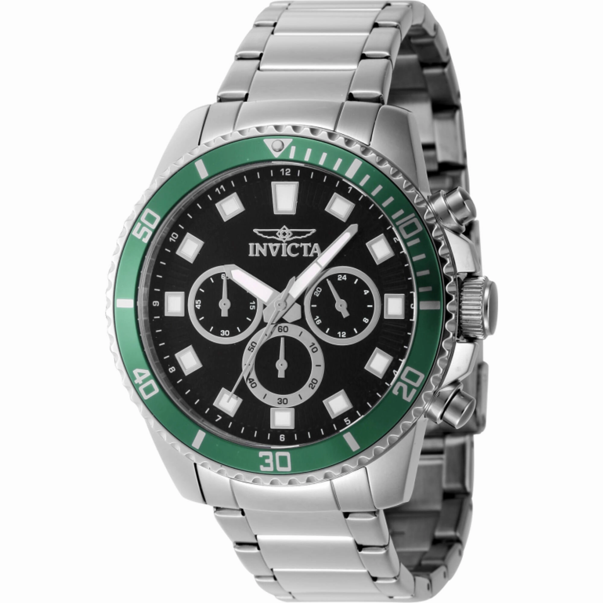 Invicta Men's Watch - Pro Diver Chronograph Black Dial Silver Steel Bracelet | 46051