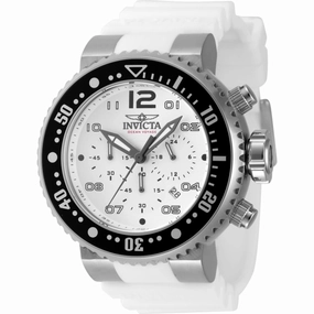 Invicta Men's Watch - Pro Diver Chronograph Silver Dial White Silicone Strap | 47193