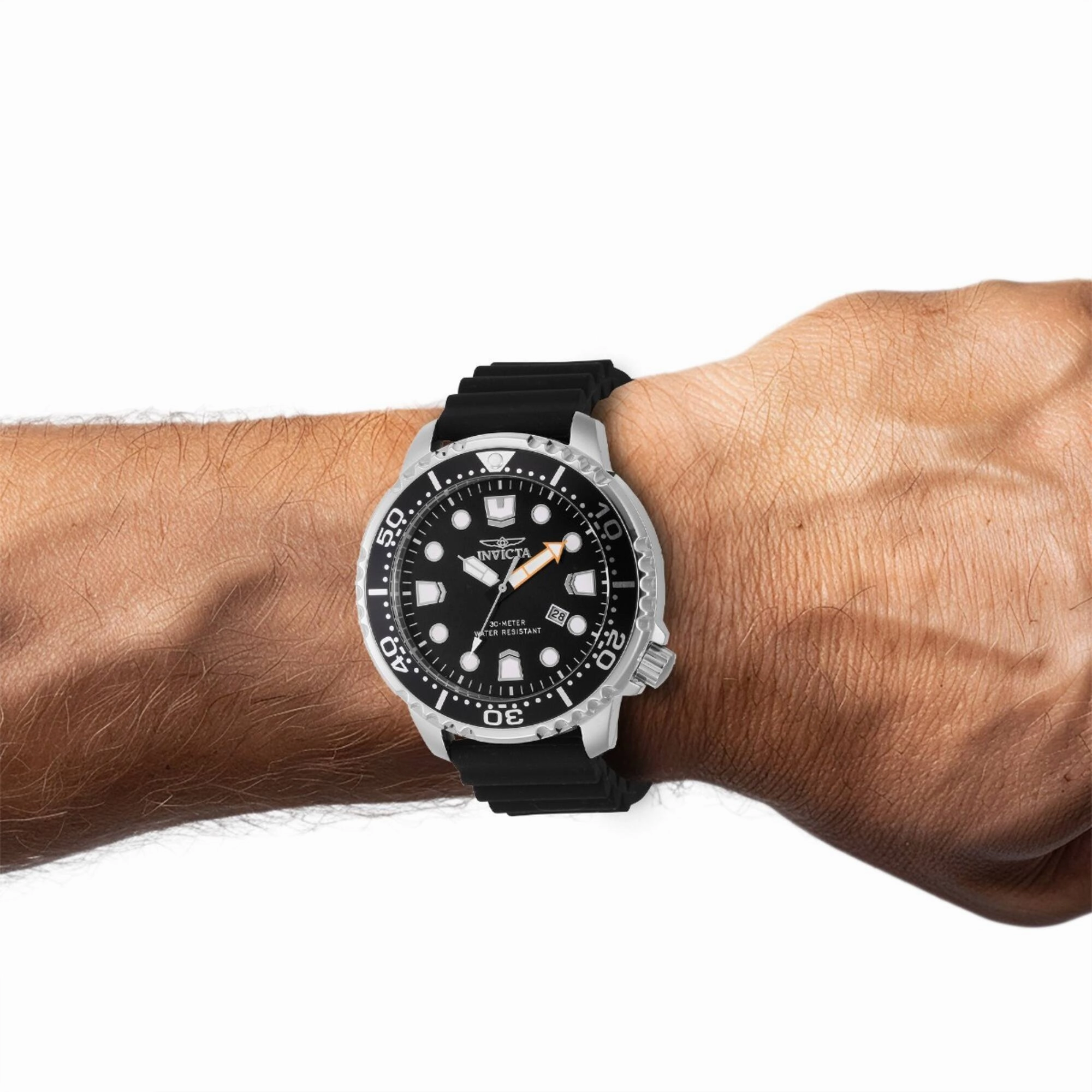 Invicta Men's Watch - Pro Diver Silver Tone Case Black Dial Silicone Strap | 44832