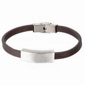 J-BRAC-07- Smooth Brown Leather Bracelet with Plaque