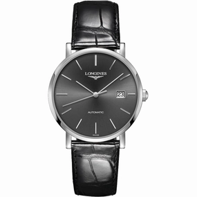 Longines Men's Watch - Elegant Automatic Power Reserve Black Leather Strap | L49104722