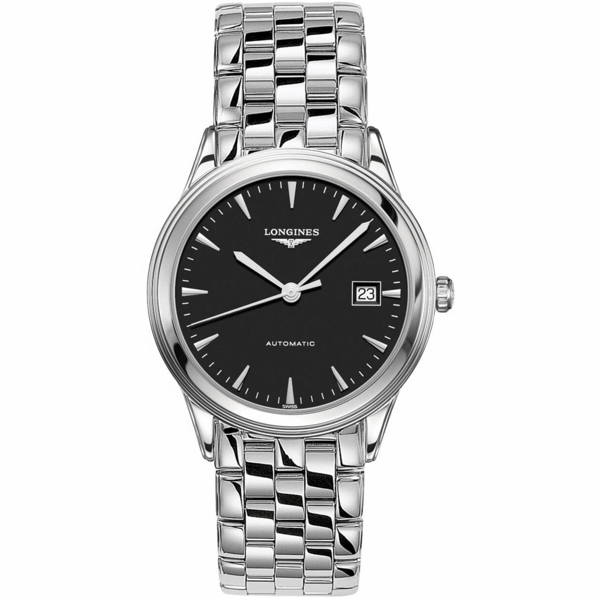 Longines Men's Watch - Flagship Automatic Black Dial Silver Tone Bracelet | L49744526