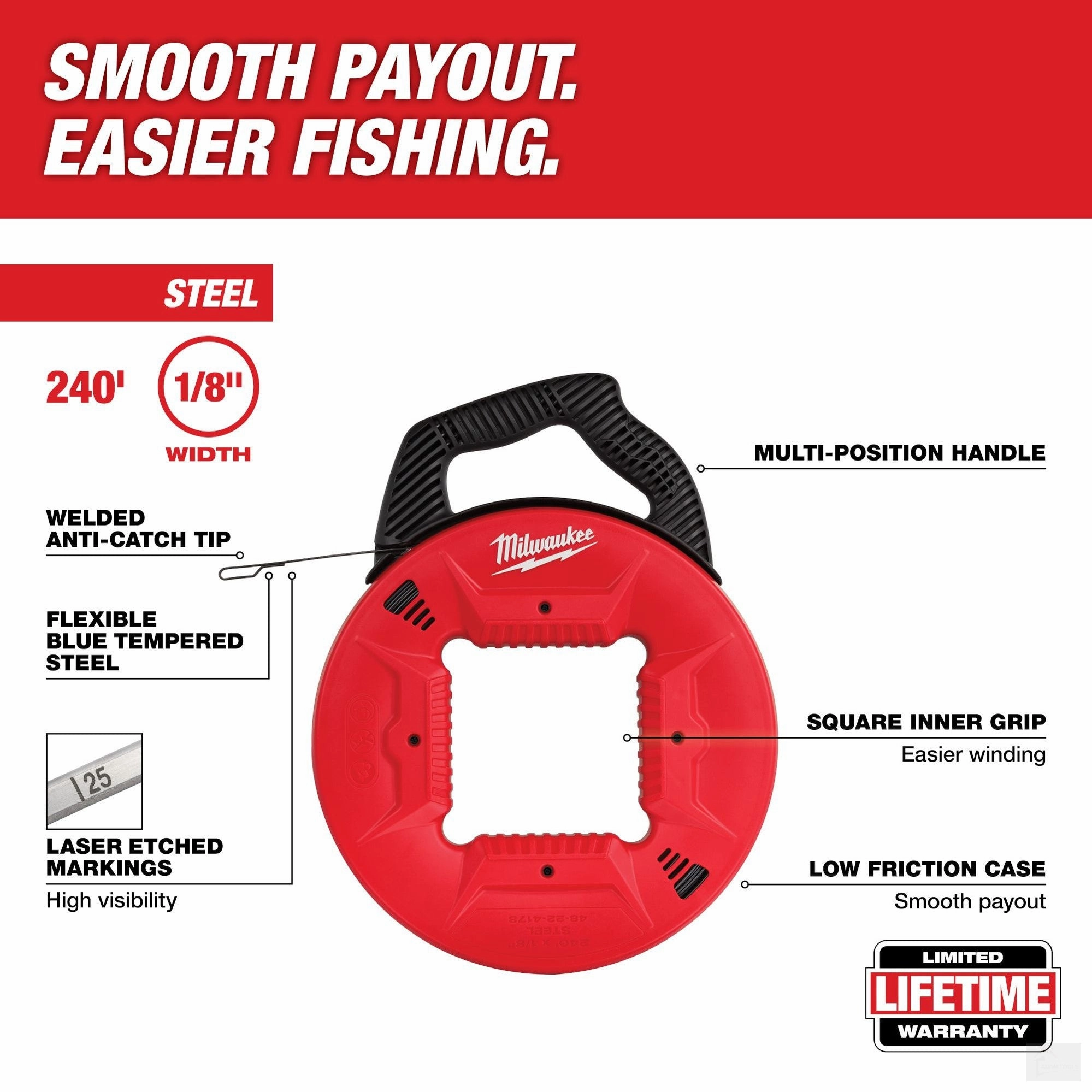 Milwaukee 240ft 1/8″ Steel Fish Tape ( 48‐22‐4178)