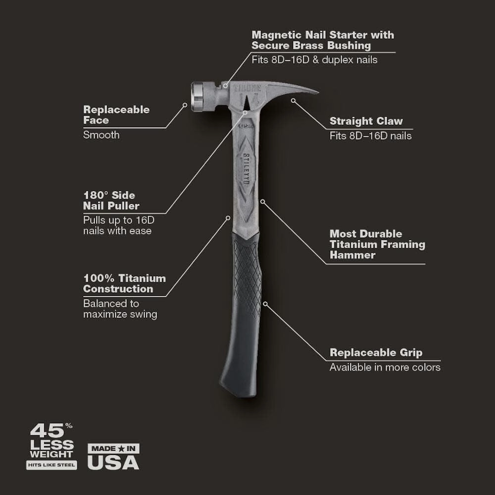 Milwaukee TIB14RSC - STILETTO® TIBONE™ 14oz Smooth/Curved Titanium Framing Hammer