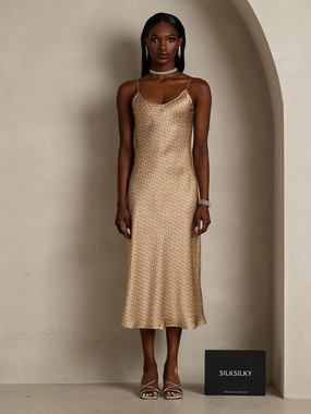 Pure Silk Spaghetti Strap Deep V-neck Maxi Dress