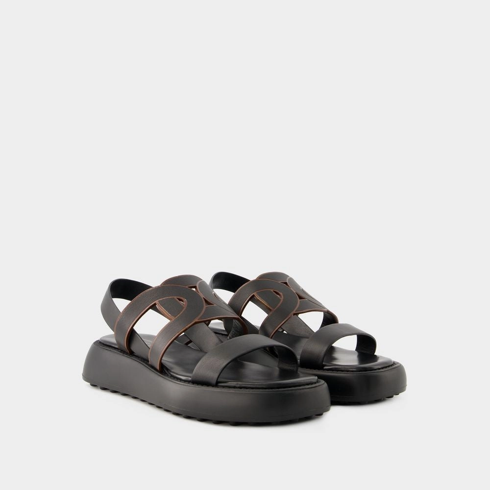 Rubber Chain Sandals - Leather - Black