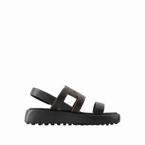 Rubber Chain Sandals - Leather - Black