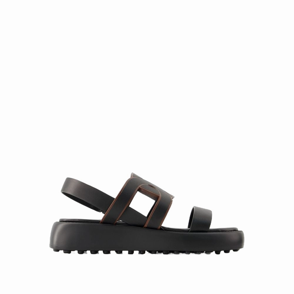 Rubber Chain Sandals - Leather - Black