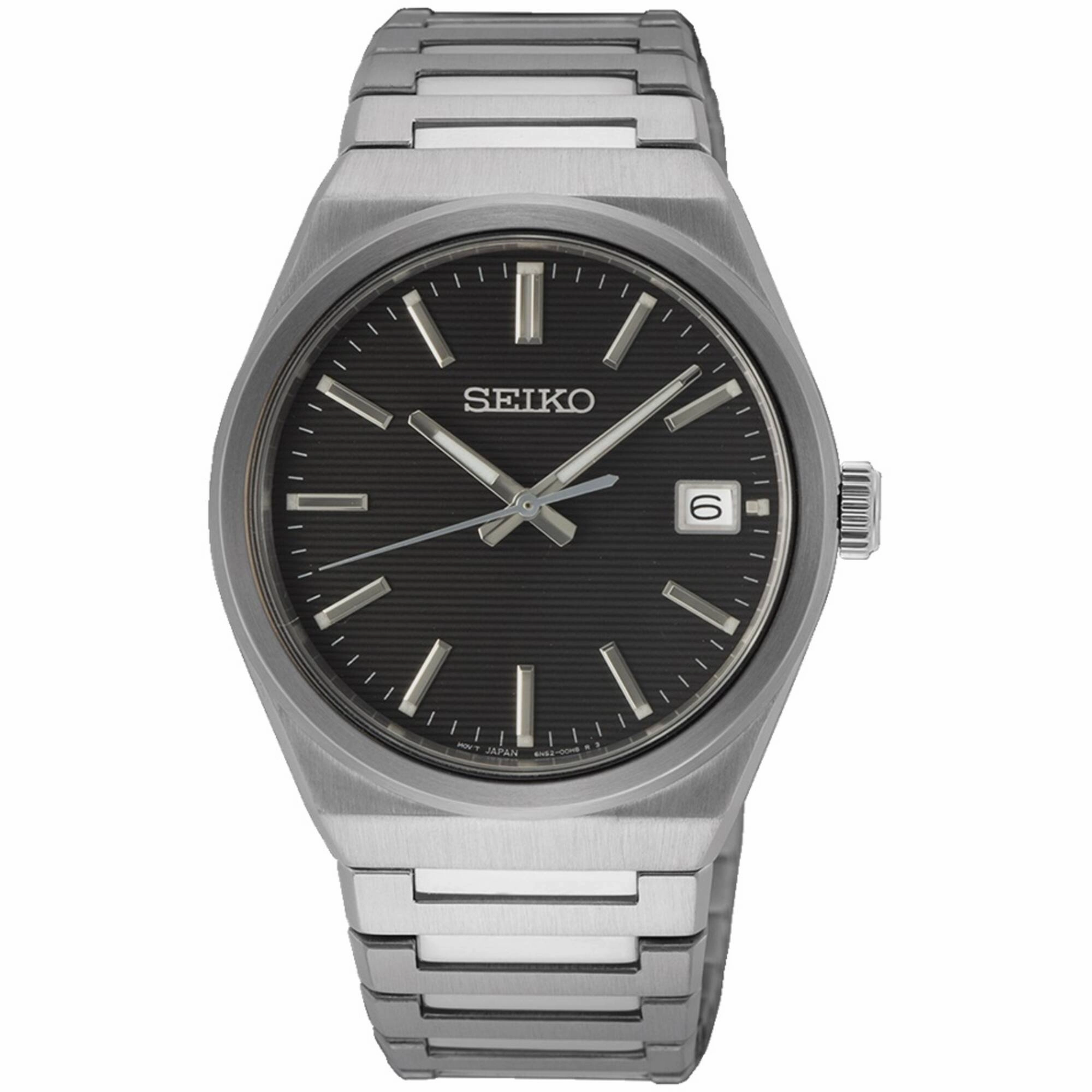 Seiko Men's Watch - Quartz Black Dial Silver Steel Bracelet Date Display | SUR557P1