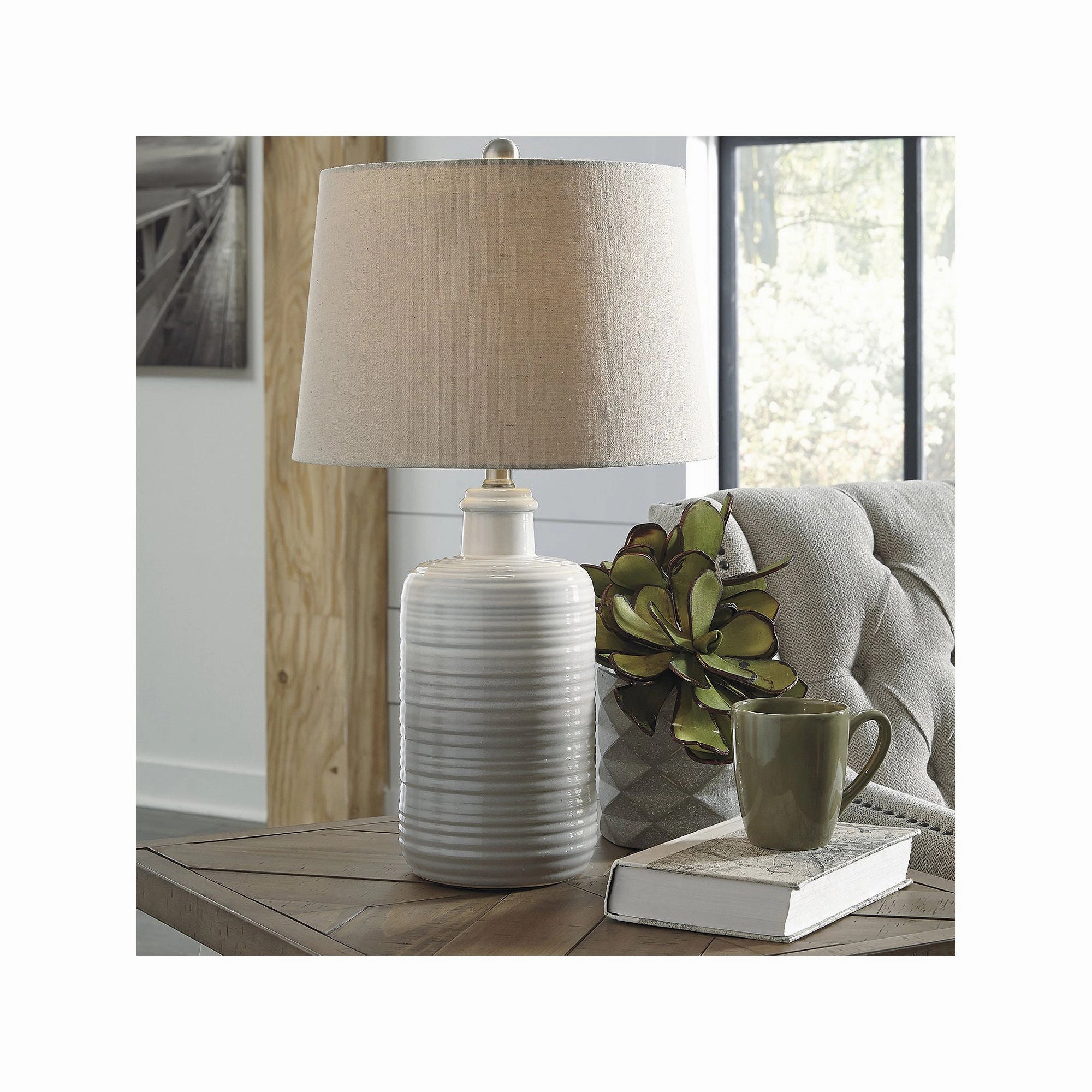 Signature Design by Ashley L121854 Marnina Taupe 24" Ceramic Table Lamp (Set of 2)