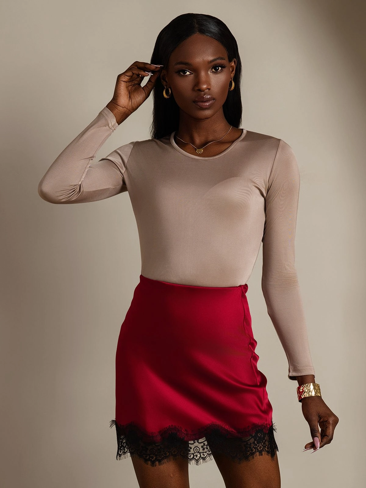 Silk Blend Round Neck Long-Sleeved T-Shirt