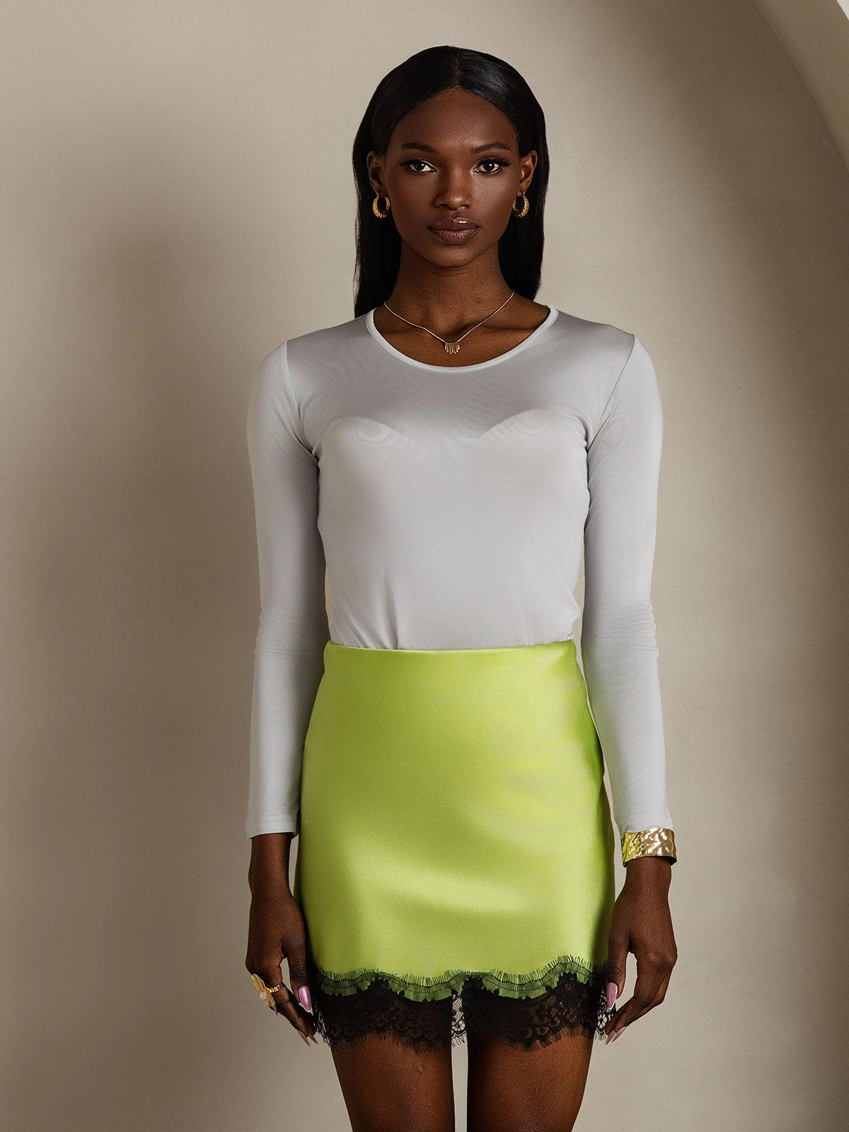 Silk Blend Round Neck Long-Sleeved T-Shirt